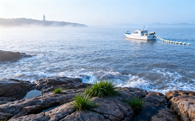 普陀山海葬案例亲友在现场演奏怀旧曲目的温馨片段