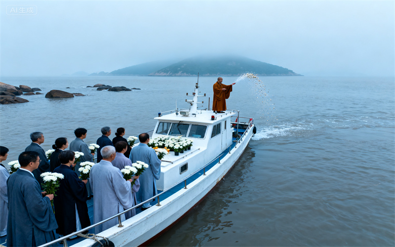普陀山海葬案例亲友在仪式上讲述故人趣事的温馨时刻-2
