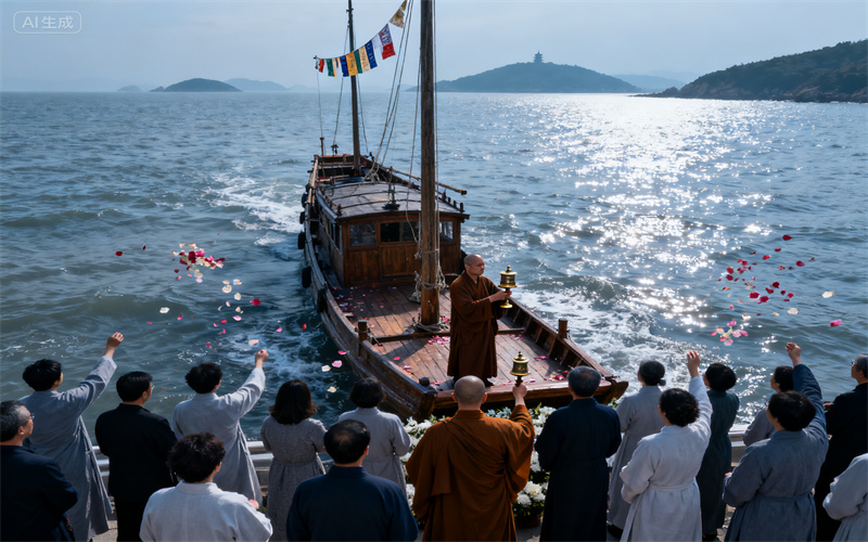 普陀山海葬案例渔村居民的集体悼念与海葬流程